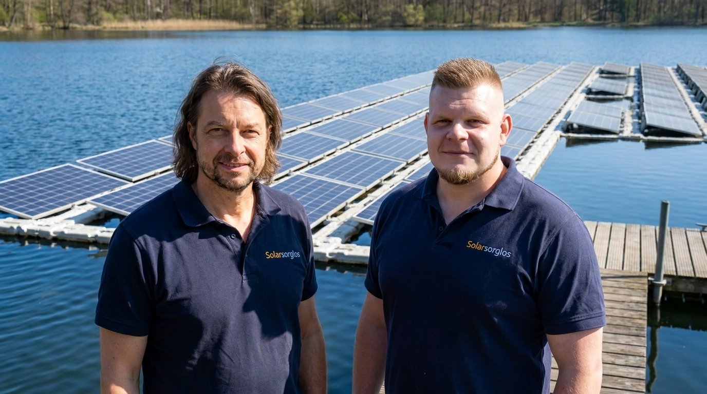 Schwimmende Solaranlage (Floating-PV) auf einem See