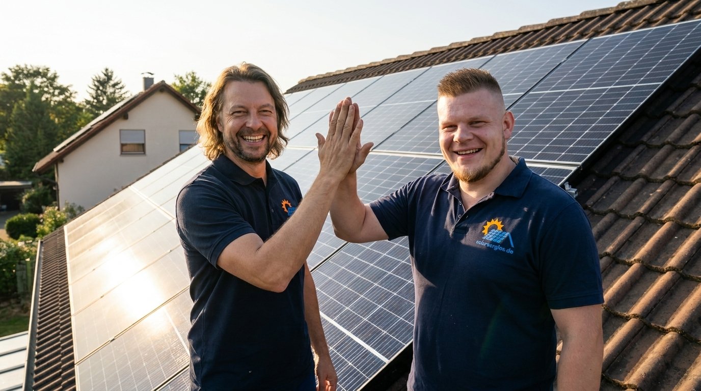 Freude über die fertig installierte Solaranlage