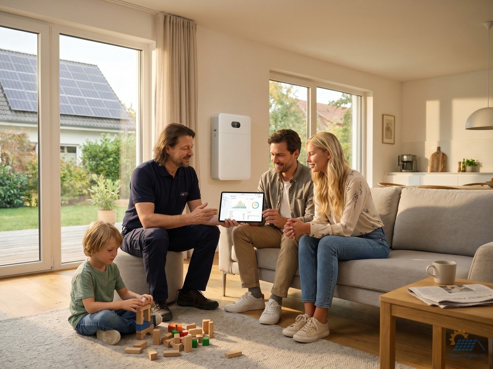 Komfort-Übergabe an Familie mit Speicher im Hintergrund