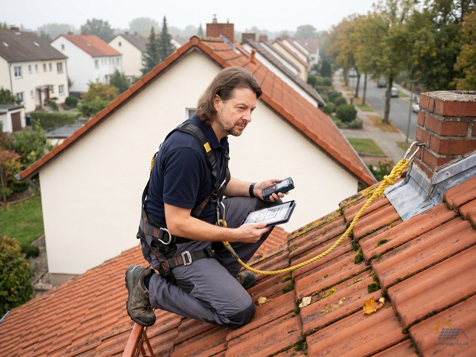Maik beim Aufmaß auf 60er-EFH-Satteldach